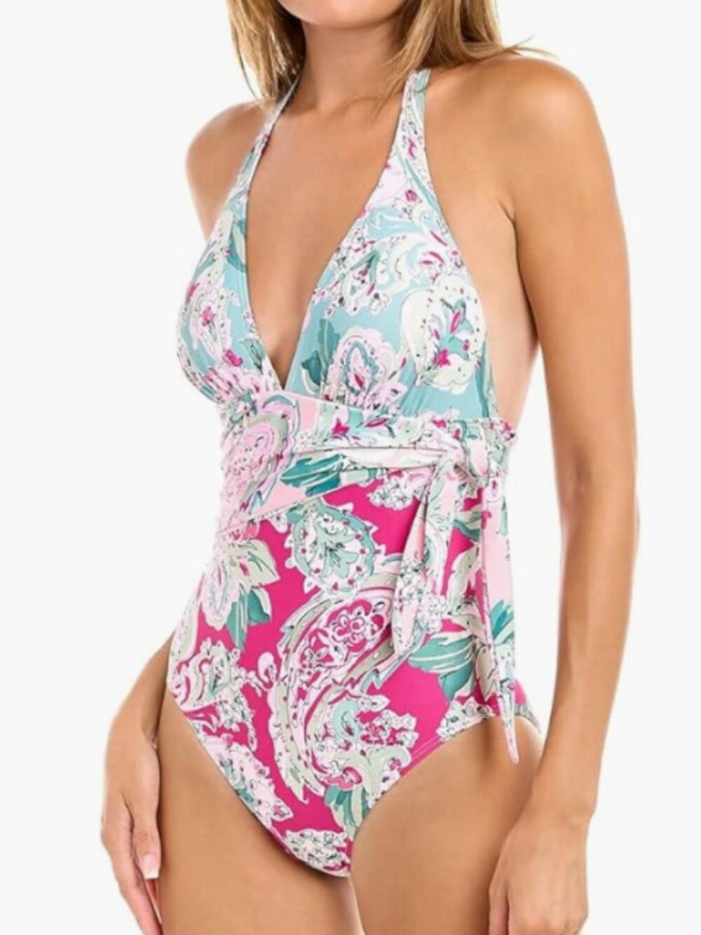 Carmen Marc Valvo Women's Mixed-Print Scarf-Tie One-Piece Swimsuit Size 6 - 8653